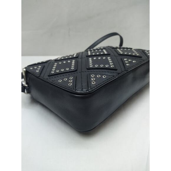 Michael Kors Jet Set Travel Black Leather Diamond Grommet Crossbody Bag - Picture 16 of 16